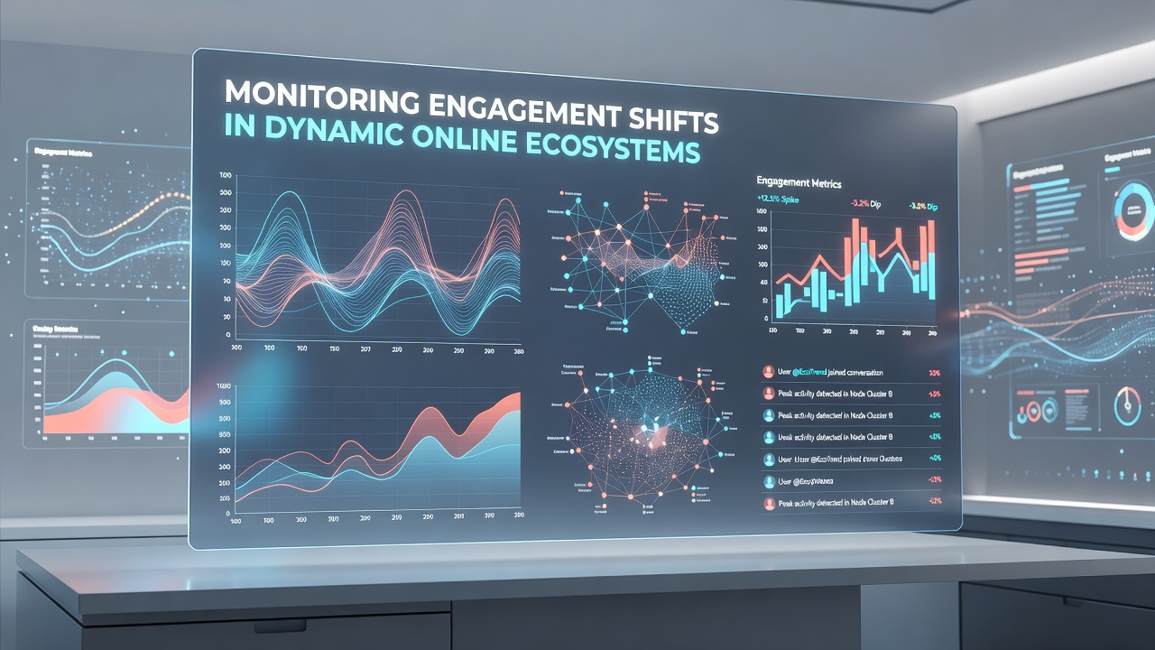 Infographic illustrating engagement trend lines and comparative analysis between different online community segments over multiple quarters